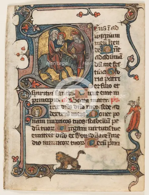 Leaf from a Book of Hours: Initial D: Flight into Egypt (2 of 2 Excised Leaves), early 1300s. Creator: Unknown.