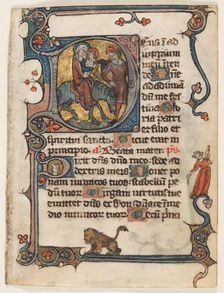 Leaf from a Book of Hours: Initial D: Flight into Egypt (2 of 2 Excised Leaves), early 1300s. Creator: Unknown