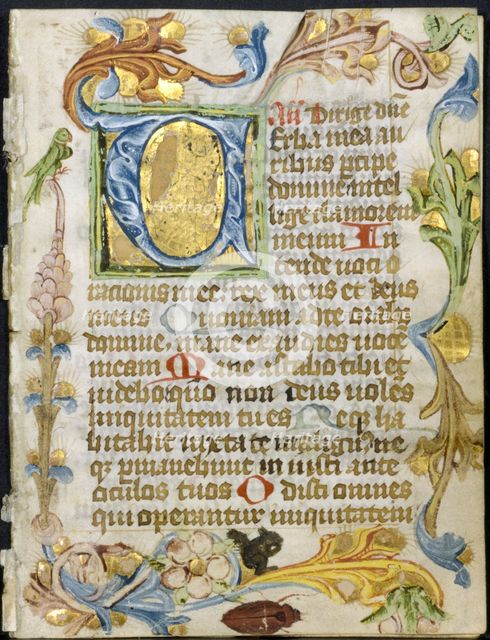 Leaf from a Book of Hours: Initial V with Floral Border, c. 1460-1500. Creator: Unknown.