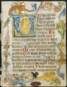 Leaf from a Book of Hours: Initial V with Floral Border, c. 1460-1500. Creator: Unknown