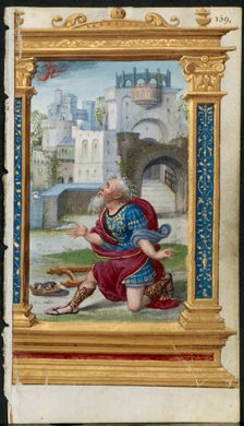 Leaf from a Book of Hours: King David in Prayer (2 of 3 Excised Leaves), c. 1530-35. Creator: Noël Bellemare (French, d. 1546); The 1520s Hours Workshop (French)