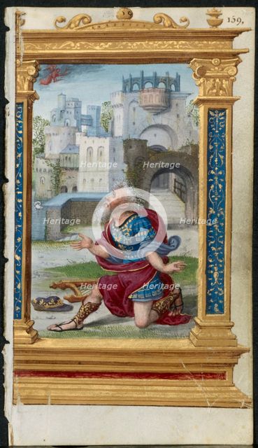 Leaf from a Book of Hours: King David in Prayer (2 of 3 Excised Leaves), c. 1530-35. Creator: Noël Bellemare (French, d. 1546); The 1520s Hours Workshop (French).