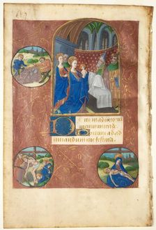Leaf from a Book of Hours: Presentation in the Temple with Roundels of the Casting of Lots..., c1460 Creator: Master of Adélaïde de Savoie (French), follower of
