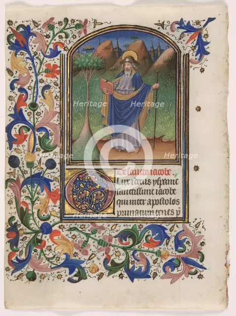 Leaf from a Book of Hours: Saint James the Greater, c. 1440-1450. Creator: Master of the Gold Scrolls (Belgian).