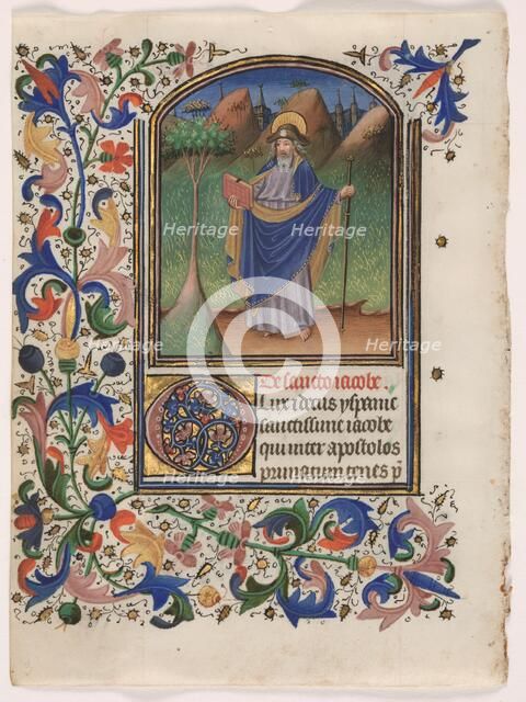 Leaf from a Book of Hours: Saint James the Greater, c. 1440-1450. Creator: Master of the Gold Scrolls (Belgian).