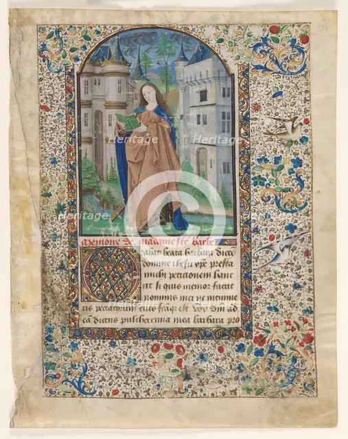 Leaf from a Book of Hours: St. Barbara (2 of 2 Excised Leaves), c. 1465. Creator: Master of Jacques de Luxembourg (French).