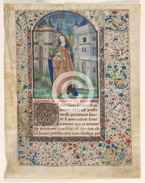 Leaf from a Book of Hours: St. Barbara (2 of 2 Excised Leaves), c. 1465. Creator: Master of Jacques de Luxembourg (French).