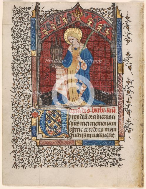 Leaf from a Book of Hours: St. Barbara (6 of 6 Excised Leaves), c. 1420-1430. Creator: Henri d'Orquevaulx (French); Workshop, or.
