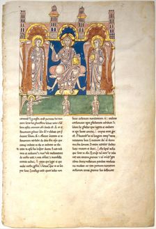 Leaf from a Beatus Manuscript: Christ in Majesty with Angels and the Angel of God..., ca. 1180. Creator: Unknown