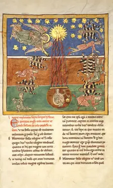 Leaf from a Beatus Manuscript: at the Clarion of the Fifth Angel's Trumpet..., ca. 1180. Creator: Unknown