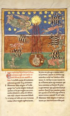 Leaf from a Beatus Manuscript: at the Clarion of the Fifth Angel's Trumpet..., ca. 1180. Creator: Unknown