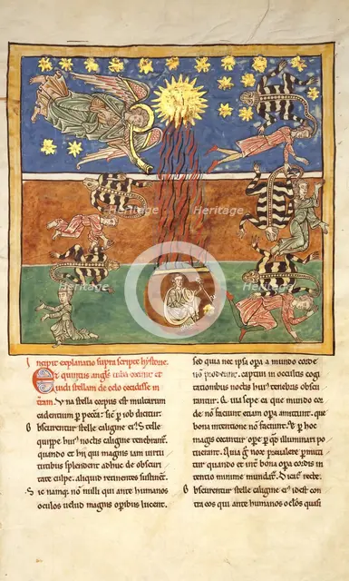 Leaf from a Beatus Manuscript: at the Clarion of the Fifth Angel's Trumpet..., ca. 1180. Creator: Unknown.