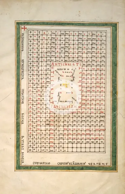 Leaf from a Beatus Manuscript: Table of the Antichrist, ca. 1180. Creator: Unknown.