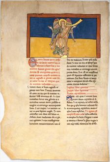 Leaf from a Beatus Manuscript: the Seventh Angel Proclaims the Reign of the Lord, ca. 1180. Creator: Unknown