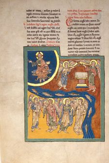 Leaf from a Beatus Manuscript: the Sixth Angel Delivers the Four Angels..., ca. 1180. Creator: Unknown