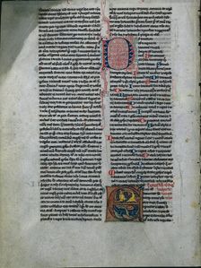 Leaf from a Bible: Initial E: Entwined Lions and Serpents (1 of 2 Excised Leaves), c. 1225-50. Creator: Unknown