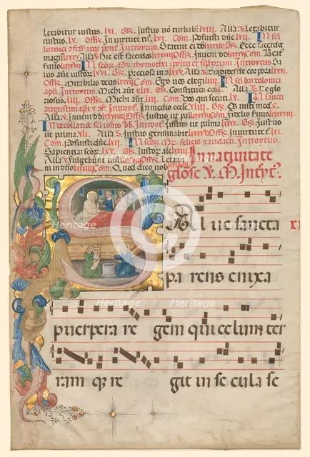 Leaf from a Gradual: Historiated Initial S[alve Sancta Parens]..., c. 1420-1450. Creator: Unknown.