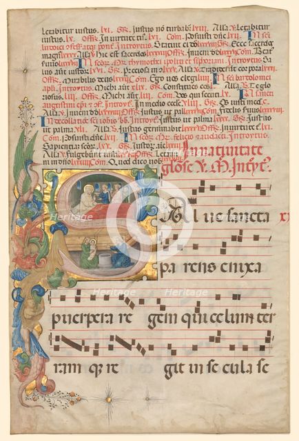 Leaf from a Gradual: Historiated Initial S[alve Sancta Parens]..., c. 1420-1450. Creator: Unknown.