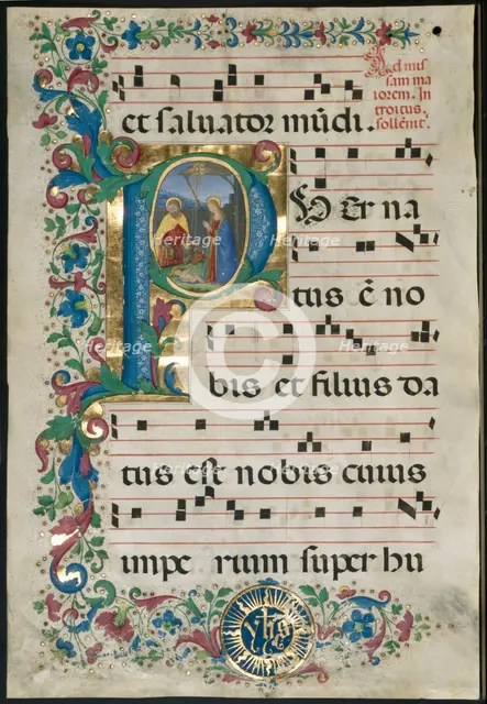 Leaf from a Gradual: Initial P with the Nativity, c. 1500. Creator: Attavante degli Attavanti (Italian, c. 1452-c. 1525); Workshop.