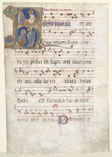 Leaf from a Gradual: Initial (R) with the Three Marys at the Tomb and "Noli me Tangere", c. 1270-130 Creator: Unknown