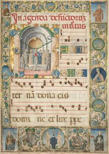 Leaf from a Gradual: Initial (R) with Mass for the Dead (recto), c. 1480. Creator: Jacopo Filippo d Argenta (Italian, 1501)