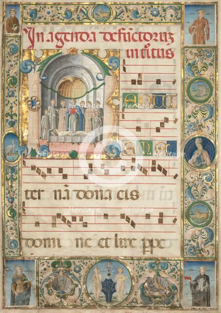 Leaf from a Gradual: Initial (R) with Mass for the Dead (recto), c. 1480. Creator: Jacopo Filippo d' Argenta (Italian, 1501).