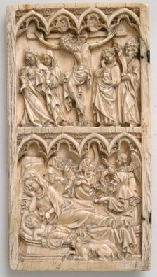 Leaf from a Diptych with the Crucifixion and Nativity, German, ca. 1375-1400. Creator: Master of Kremsmunster