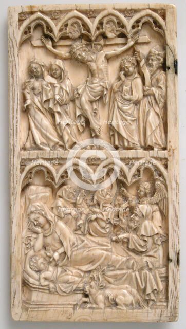 Leaf from a Diptych with the Crucifixion and Nativity, German, ca. 1375-1400. Creator: Master of Kremsmunster.