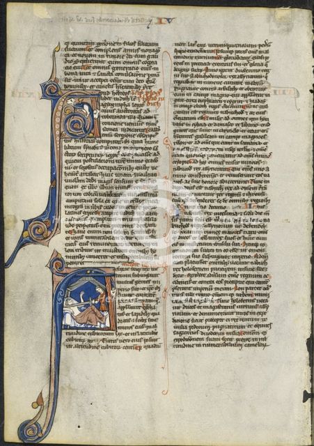 Leaf from a Latin Bible: Initial A and Initial A: Judith Beheading Holofernes, c. 1230-1240. Creator: Leber Group (French), circle or workshop of.