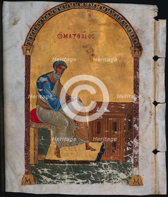 Leaf from a Lectionary with St. Matthew, 1057-1063. Creator: Unknown.