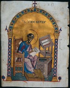 Leaf from a Lectionary with St. Luke, 1057-1063. Creator: Unknown