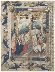 Leaf from a Missal: The Crucifixion (Frontispiece for the Canon of the Mass), c. 1440-1450. Creator: Master of Otto van Moerdrecht (Netherlandish)