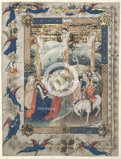 Leaf from a Missal: The Crucifixion (Frontispiece for the Canon of the Mass), c. 1440-1450. Creator: Master of Otto van Moerdrecht (Netherlandish).