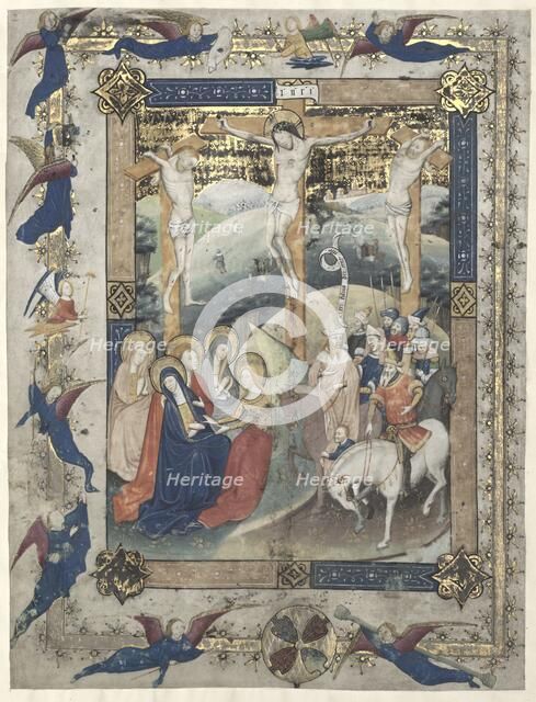 Leaf from a Missal: The Crucifixion (Frontispiece for the Canon of the Mass), c. 1440-1450. Creator: Master of Otto van Moerdrecht (Netherlandish).