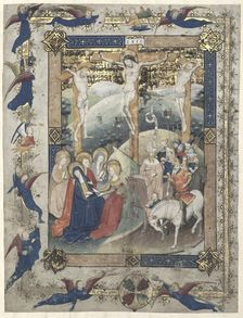 Leaf from a Missal: The Crucifixion (Frontispiece for the Canon of the Mass), c. 1440-1450. Creator: Master of Otto van Moerdrecht (Netherlandish)