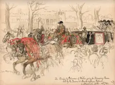 Leaf from a sketchbook with a drawing of the Prince and Princess of Wales going to a..., 1870. Creator: Sir John Gilbert