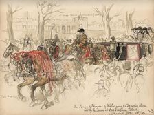 Leaf from a sketchbook with a drawing of the Prince and Princess of Wales going to a..., 1870. Creator: Sir John Gilbert