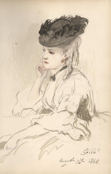 Leaf from a sketchbook with a drawing of a seated woman, 26th August 1868. Creator: Sir John Gilbert