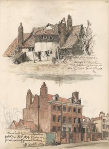 Leaf from a sketchbook with drawings of old houses at Lewisham and Greenwich, 1871 and 1874. Creator: Sir John Gilbert