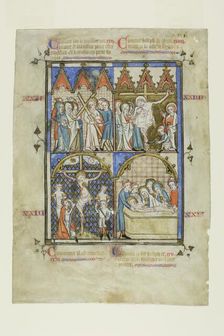 Leaf from a Picture Cycle: Christ Carrying the Cross, The Crucifixion, The Descent from..., 1325/50. Creator: Unknown