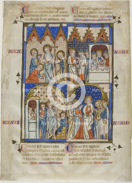 Leaf from a Picture Cycle: Christ Appearing to the Three Marys, Christ and the Pilgrims..., 1325/50. Creator: Unknown.