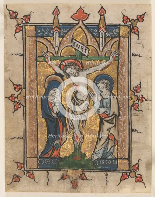 Leaf from a Psalter: The Crucifixion, c. 1300-1330. Creator: Unknown.