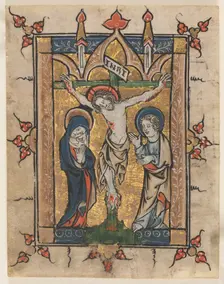 Leaf from a Psalter: The Crucifixion, c. 1300-1330. Creator: Unknown
