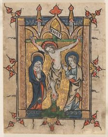 Leaf from a Psalter: The Crucifixion, c. 1300-1330. Creator: Unknown