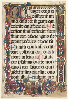 Leaf from a Psalter with Full Border with Medallions (Annunciation, SS. Jerome, Clare..., 1475. Creator: Unknown