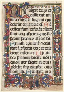 Leaf from a Psalter with Full Border with Medallions (Annunciation, SS. Jerome, Clare..., 1475. Creator: Unknown