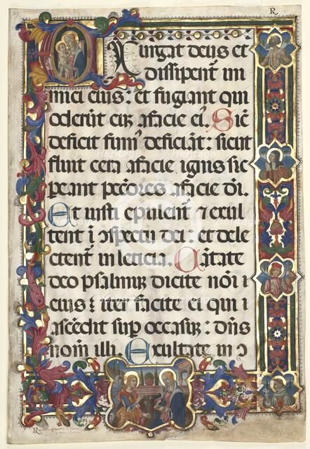 Leaf from a Psalter with Full Border with Medallions (Annunciation, SS. Jerome, Clare..., 1475. Creator: Unknown.