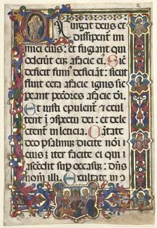 Leaf from a Psalter with Full Border with Medallions (Annunciation, SS. Jerome, Clare..., 1475. Creator: Unknown