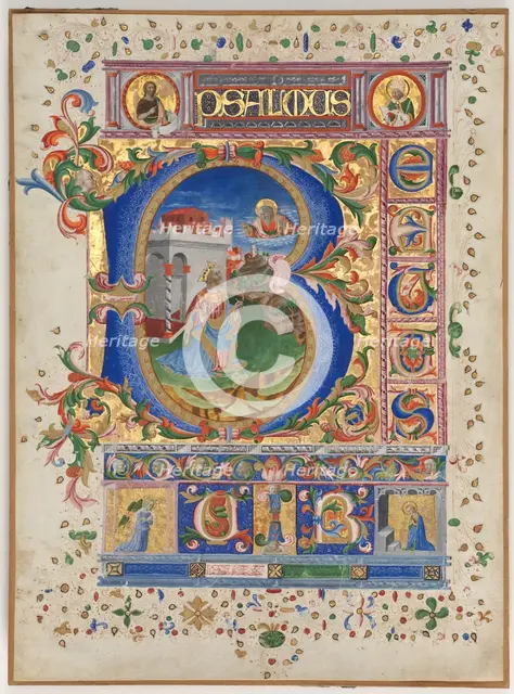 Leaf from a Psalter with Historiated Initial (B): King David, c. 1450. Creator: Unknown.