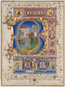 Leaf from a Psalter with Historiated Initial (B): King David, c. 1450. Creator: Unknown